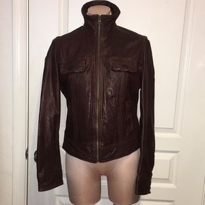 🌬LUCKY BRAND Leather Moto Jacket in Rich Dark Brown Authentic Size Medium